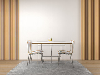 dining room with table and chairs empty white wall 3D rendering