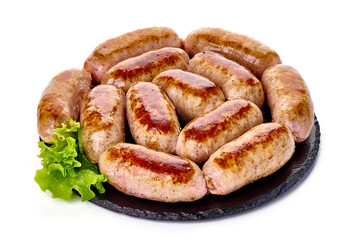 Grilled Munich Veal Sausages, isolated on white background.