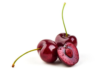 Sweet cherry, isolated on white background.