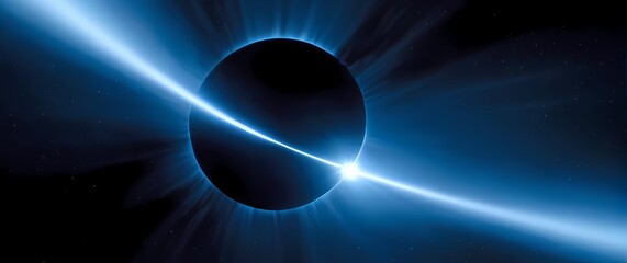 A black hole ejecting jets of energy into the void with a nearby star illuminating the scene with cool blue light