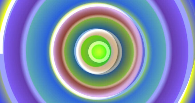 Multicolor colorful abstract background. Circles moving in 3D. Animated background and club video. Meditation video. Seamless loop. Loop