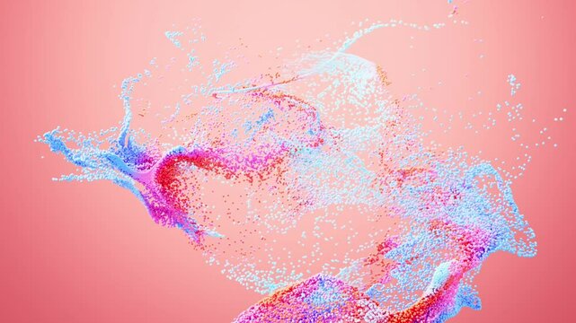 Abstract splashing particles, colorful particles, 3d rendering.