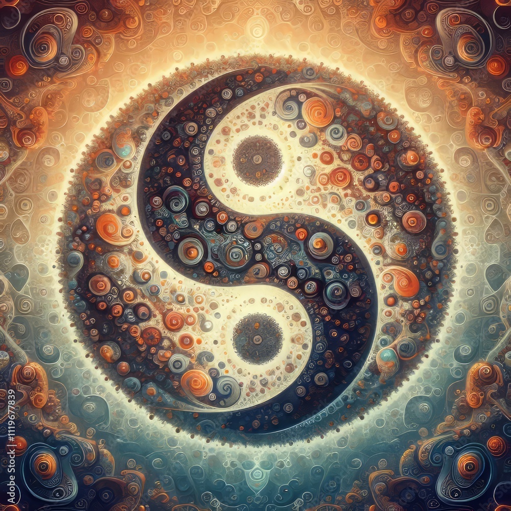 Poster fractal taiji incorporating fractal patterns within the symbol s