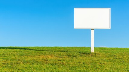 Blank Billboard on Green Hill Under Clear Blue Sky for Advertising Purposes