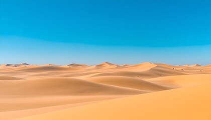 Endless Golden Sand Dunes Beneath a Clear Blue Sky in the Desert