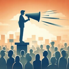 Freedom of Speech Illustrate a person standing on a soapbox spea