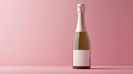 Sparkling white wine bottle on a pastel pink background for elegant celebrations and special occasions