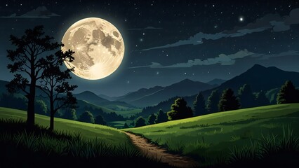 landscape with moon and stars
