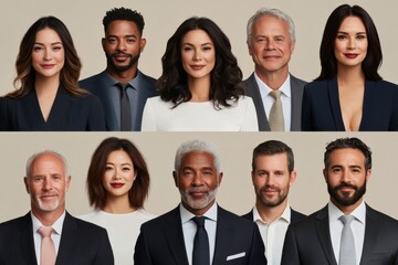 Diverse group of professionals demonstrating confidence and style in studio setting