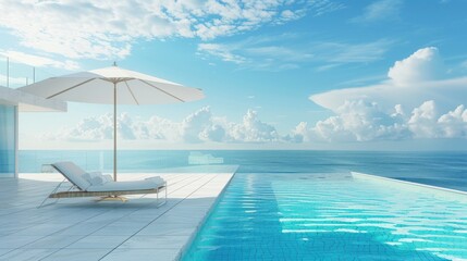 Fototapeta premium Luxury modern white beach hotel with swimming pool with Sea View, AI generated image