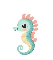 Fototapeta premium Cute seahorse illustration with bright colors and a cheerful expression in a whimsical style