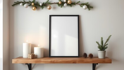 A photo art frame mockup in christmas theme background