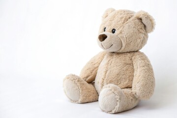 Obraz premium Soft neutral colored plush teddy bear sitting in a serene indoor setting