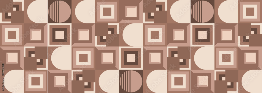 Poster Wide abstract geometric background in mocha mousse color of the year 2025 palette. Brown vector illustration in retro 70s style.