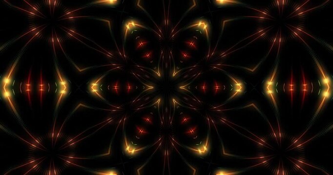 Glowing multicolored light beams form moving patterns. Animated background and club video. Meditation video. Endless loop. Cycle
