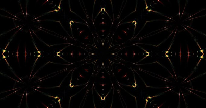 Glowing multicolored light beams form moving patterns. Animated background and club video. Meditation video. Endless loop. Cycle