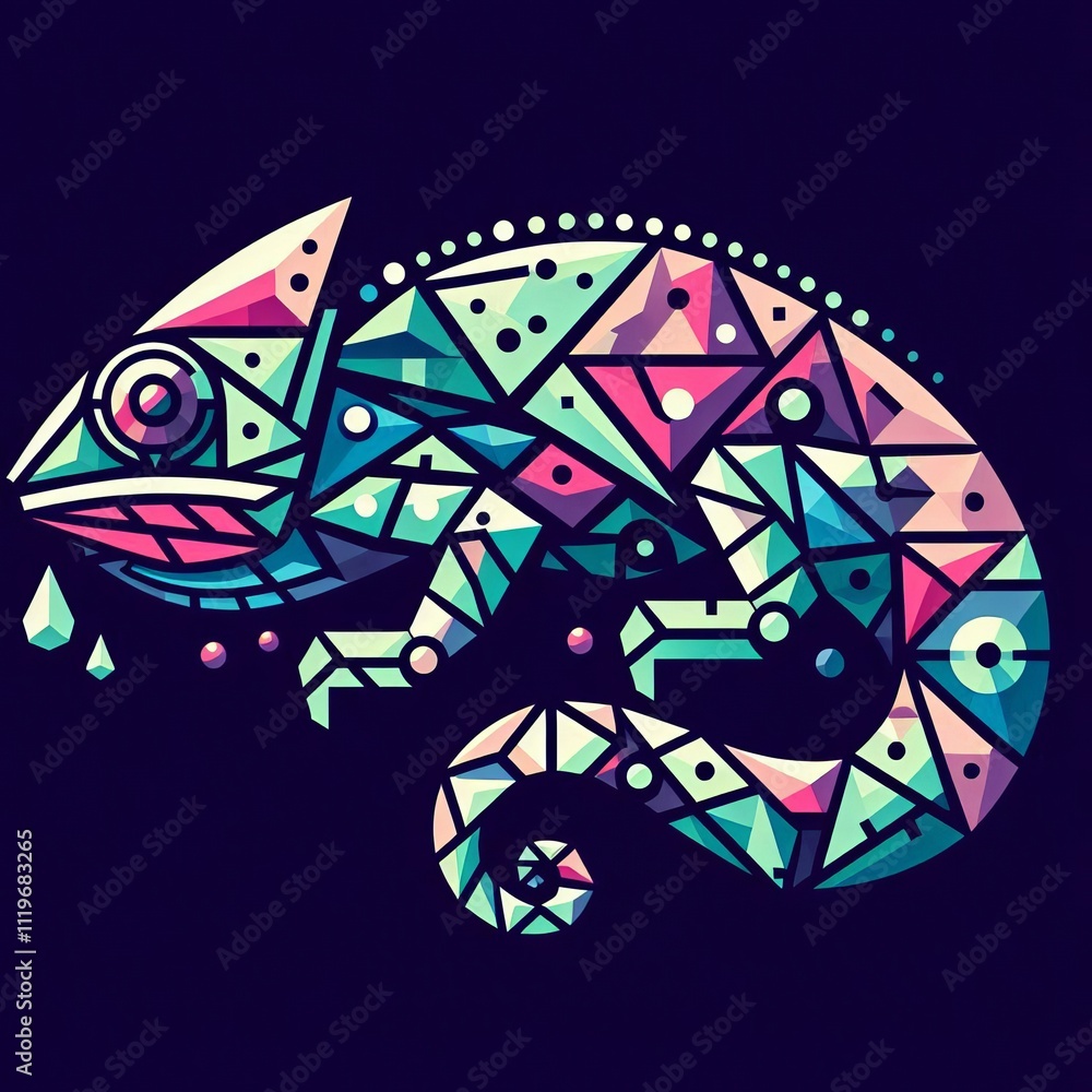 Poster geometric chameleon a chameleon shape using geometric forms