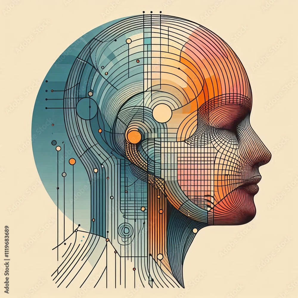 Poster geometric profile with overlay a profile with overlapping geomet