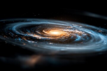 A spiraling galaxy set against the vastness of space, glowing with swirling blues and fiery core, inspiring awe and cosmic wonder.