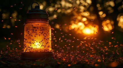 Swarm of Mosquitoes Buzzing Around a Glowing Lantern in Humid Summer Night