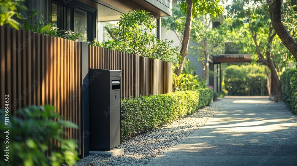 Poster a cleverly designed parcel delivery box embedded into the fence, adding both convenience and style t