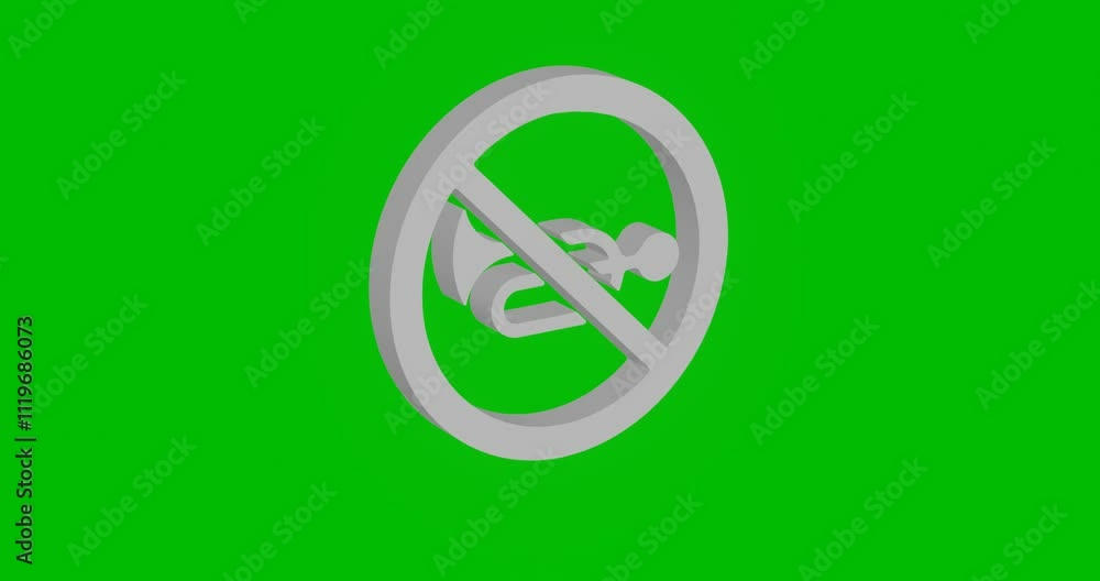 Poster animation of rotation of a white horning prohibited sign with shadow. simple and complex rotation. s