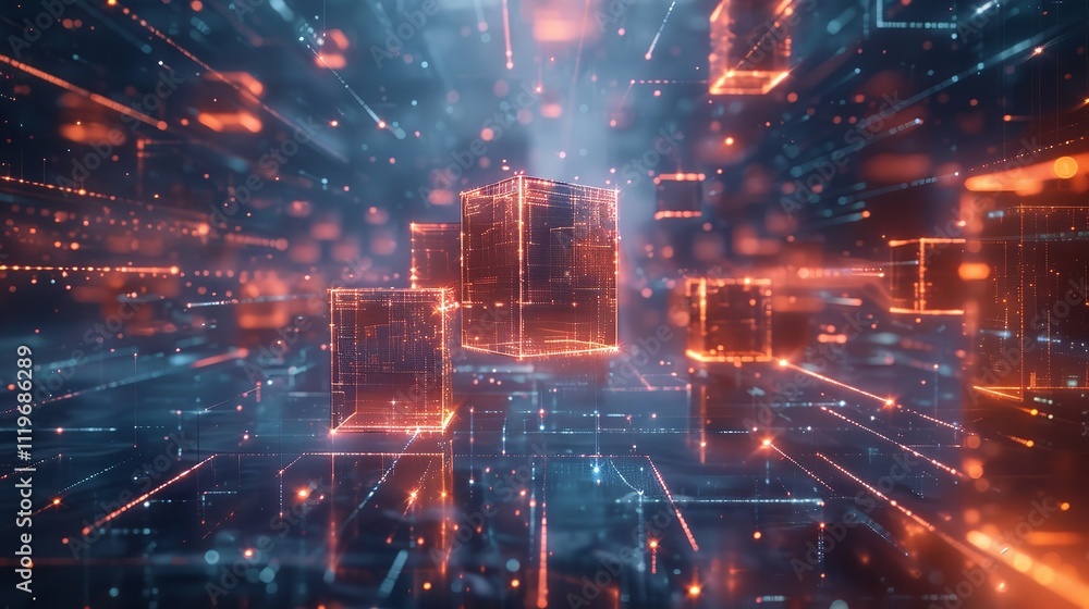 Poster futuristic metaverse digital cubes blocks technology network connection concept.