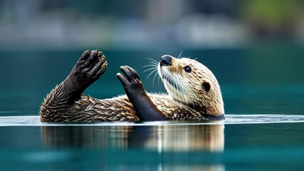 Sea Otter Relaxing in Teal Waters