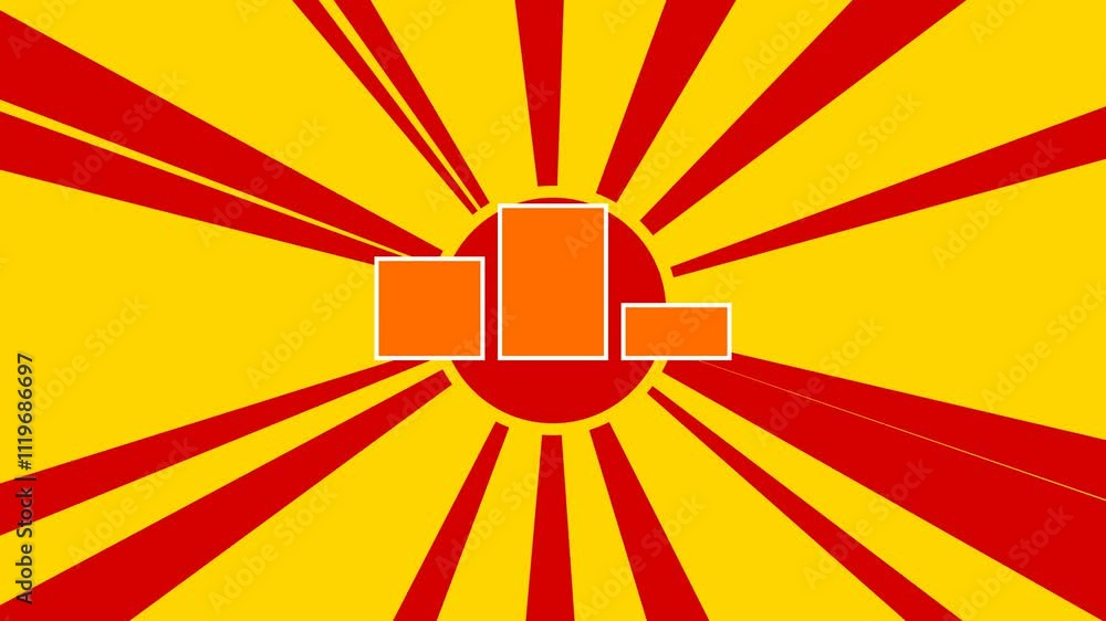 Poster winners podium symbol on the background of animation from moving rays of the sun. large orange symbo