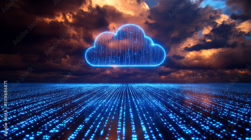Aufkleber cloud computing, cloud storage, the concept of cloud services. a digital cloud with a digital data c
