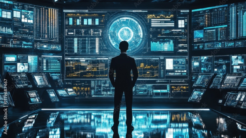 Poster technical expert optimizing mineral processing with ai-powered dashboards in a modern control room.