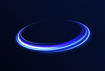 Glitter neon circle ring frame & sparkle flash light star shimmer vector on black background, shiny glowing neon round line planet curve. Png, effect, wave,neon,line, futuristic web poster card print 