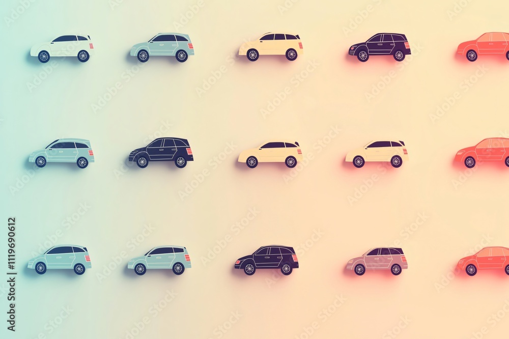Aufkleber minimalist car background with simple car icons forming a pattern over a gradient background