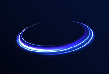 Glitter neon circle ring frame & sparkle flash light star shimmer vector on black background, shiny glowing neon round line planet curve. Png, effect, wave,neon,line, futuristic web poster card print 