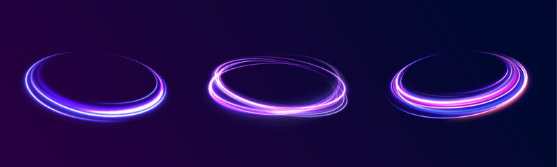 Png shine round frame with light circles light effect. Semicircular wave, light trail curve swirl, incandescent optical fiber vector, png, effect, wave,neon,line. Neon shiny sparks of spiral wave. 
