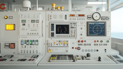 State-of-the-Art Marine Machinery Control Room with Navigation Systems and GPS Technology