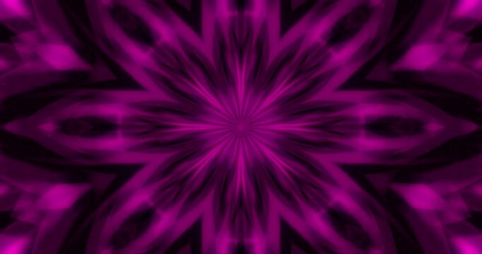 Kaleidoscope of purple light rays on a dark background. Animated background and club video. Meditation video. Seamless loop. Loop