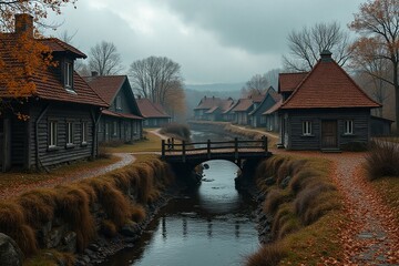 landscape with houses and trees