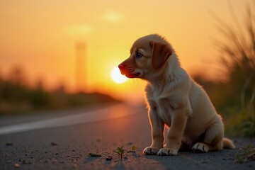 A dog at sunset