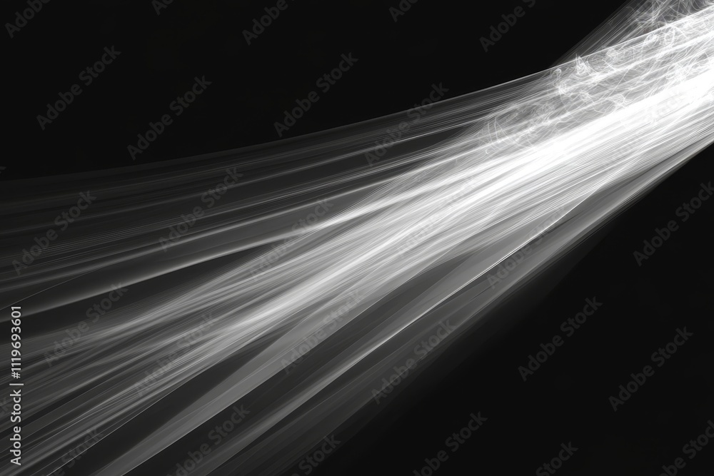 Poster ethereal glow of light rays displaying abstract movement and flow in a dark background, capturing th
