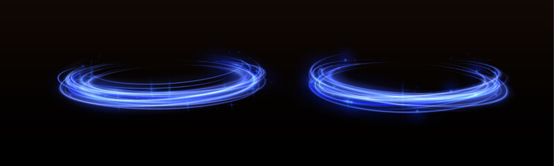 Glitter neon circle ring frame & sparkle flash light star shimmer vector on black background, shiny glowing neon round line planet curve. Png, effect, wave,neon,line, futuristic web poster card print 