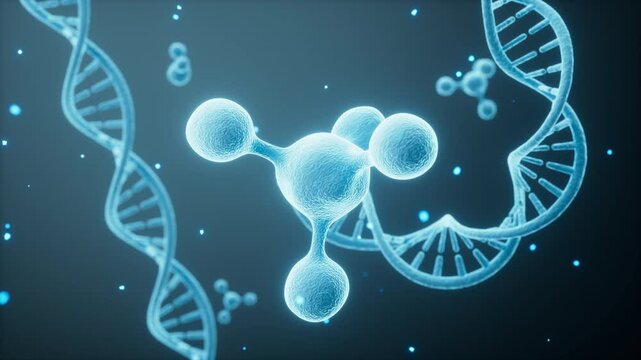 DNA and molecules, biomedical and molecular structure, 3d rendering.