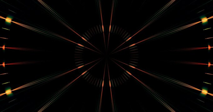 Glowing multicolored light beams form moving patterns. Animated background and club video. Meditation video. Endless loop. Cycle