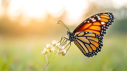 Fototapeta premium The majestic butterfly fluttered through the meadow, showcasing a breathtaking display of vibrant colors and intricate patterns on its delicate wings.