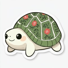 Adorable cartoon turtle with floral shell design.