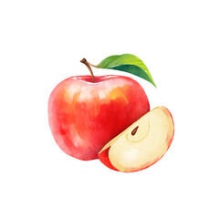 Fresh Red Apple Fruit. Hand drawn illustration with slice.