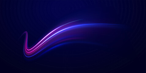 Vector glowing lines air flow effect. Light trail wave, fire path trace line, car lights, optic fiber and incandescence curve twirl. Big data traffic visualization, dynamic high speed, png, effect. 