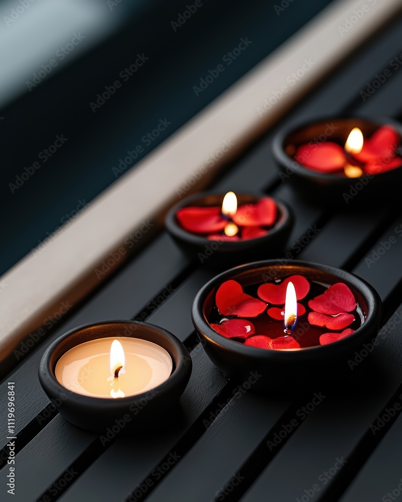 Poster decorative candles with floating petals create a serene atmosphere for relaxation and tranquility.