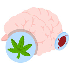 psychoactive and therapeutic effects of Hemp isometric concept, altered state of consciousness vector design, Cannabis and marijuana symbol, thca and cbda sign, recreational herbal drug illustration