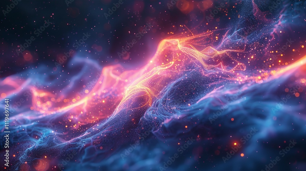 Poster abstract background with digital lightning and particles.